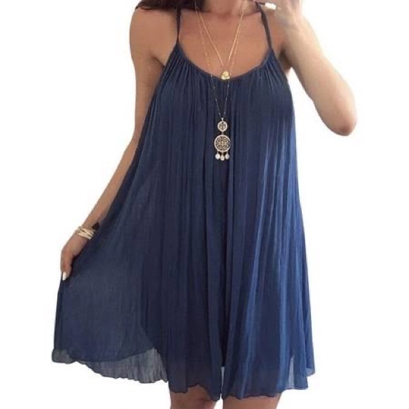 Abercrombie & Fitch Blue Pleated A-Line Swing Trapeze Dress Size XS - Picture 2 of 11
